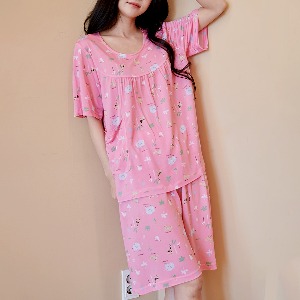여성 잠옷 여자 파자마 홈웨어 반팔 상하세트 24S146(1)(다이마루인견)